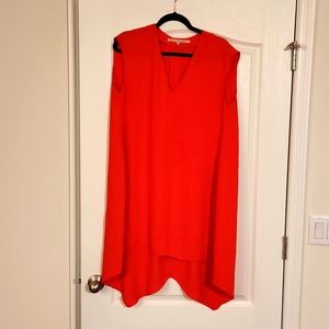 Orange V-Neck Sleeveless Dress